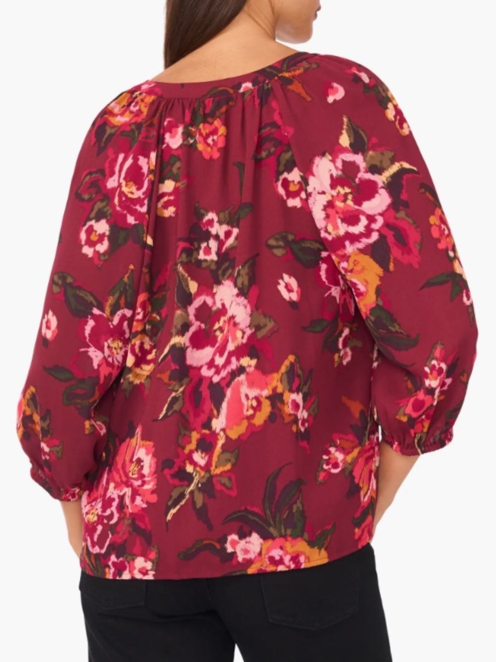 ☀️ New! VINCE CAMUTO Puff Sleeve V-Neck Floral Blouse - Picture 13 of 16